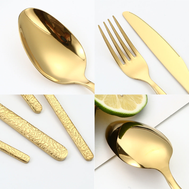 410Stainless Steel Cutlery Set Stone Pattern Knife Fork Spoon24Western-style dining set6Steak Knife and Fork for One Person - 图片 4