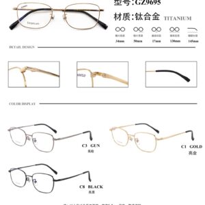 Business Half Titanium Glasses Frame Square Frame Men and Women Universal Glasses Frame Lightweight Metal Frame Light Luxury Sense