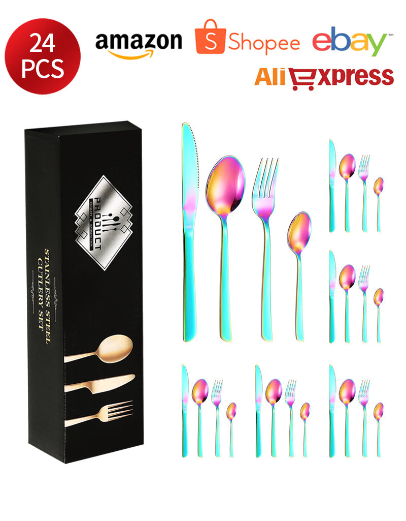 410Stainless Steel Tableware Restaurant Steak Knife Fork Oblique Handle Western Food Knife Fork Spoon6Human Portion24Set - 图片 24