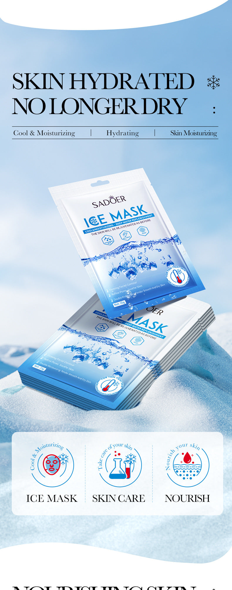 Ice Mask25g SADOER Deep Hydration Moisturizing Refreshing Face Mask Sheets Wholesale for Cross-Border Trade - 图片 9
