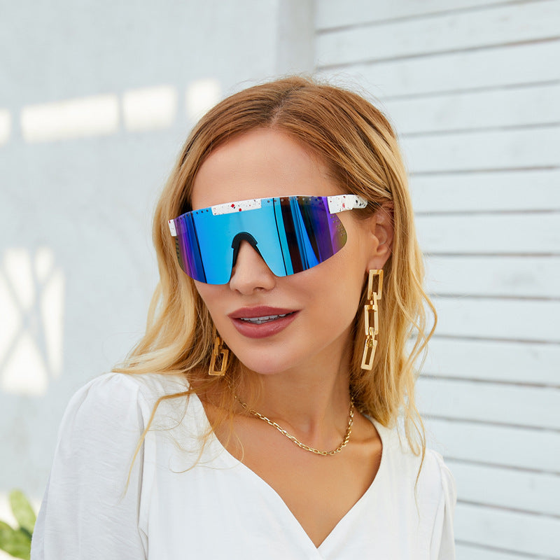 European and American Colorful Sunglasses Outdoor Cycling Windproof Sunglasses Men and Women One-piece Lens Sports Anti-ultraviolet Glasses - 图片 9