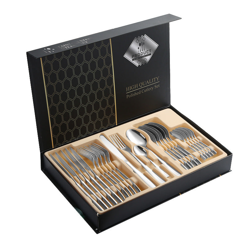 410Stainless Steel Cutlery Set Restaurant Square Handle Knife Fork Spoon24Set of Western Steak Knives and Forks - 图片 6