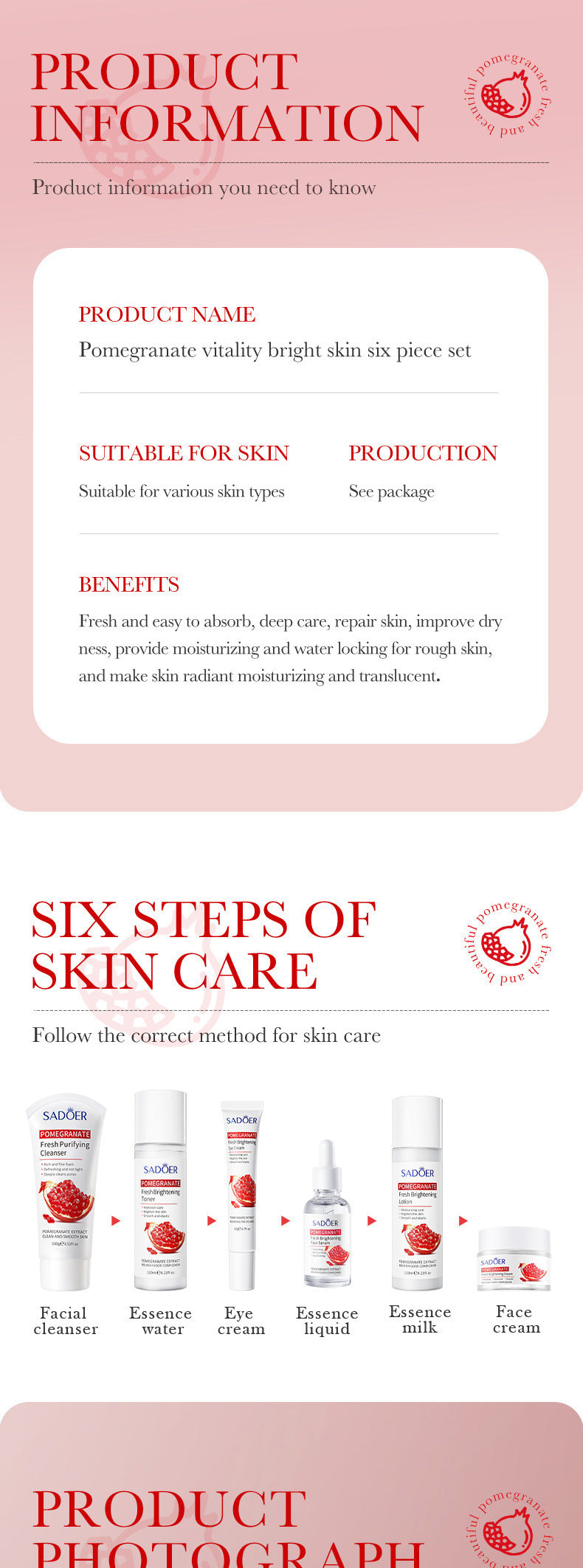Red Pomegranate Skincare Set SADOER Hydrating Moisturizing Cleansing Nourishing Wholesale - 图片 49
