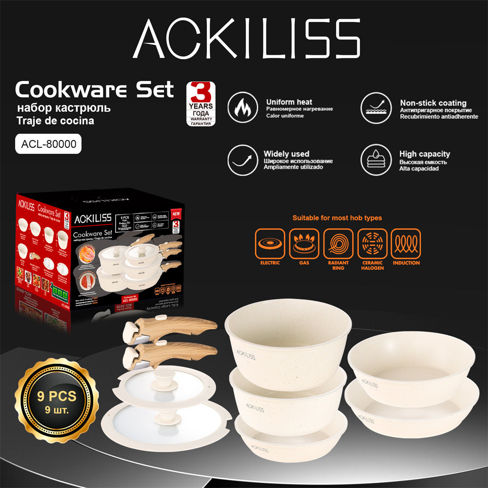 ACL Household Detachable Set Pot Non-Stick Pot Nine-Piece Frying Pan Soup Pot Frying Pan Induction Cooker Gas Universal