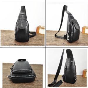 Fingerprint Lock Bag Men's Travel Sports Crossbody Bag Top Layer Cowhide Crocodile Pattern Security Password Lock Genuine Leather Chest Bag