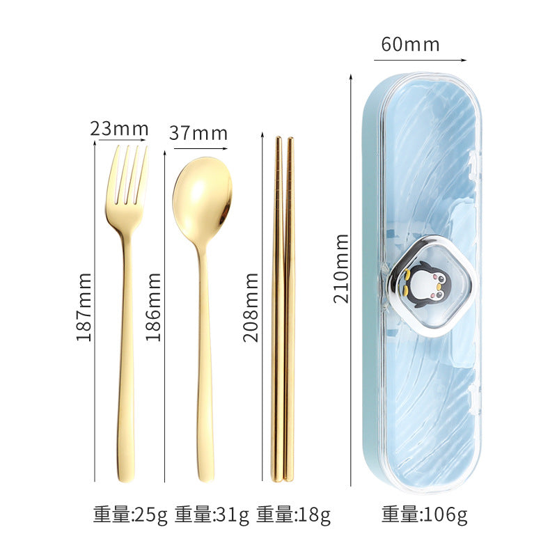 304Stainless Steel Tableware Student Cartoon Portable Tableware Set Work Outdoor Fork Spoon Chopsticks Three-piece Set - 图片 27
