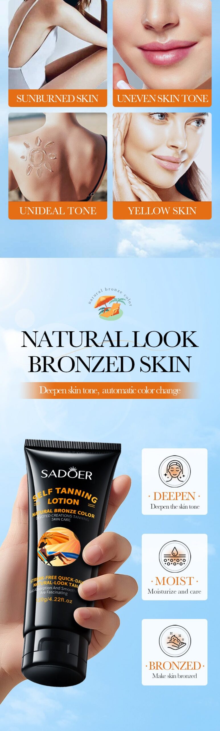 Tanning Moisturizer120gSADOER Moisturizing and Hydrating Wheat Color Sunbathing Essence Lotion for Foreign Trade Cross-Border - 图片 8