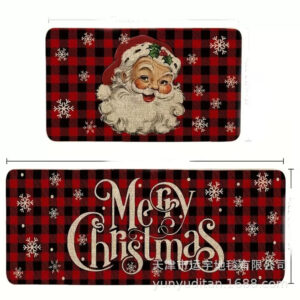 Christmas Kitchen Floor Mat Two-Piece Set Crystal Velvet Water-Absorbent Oil-Absorbent Non-Slip Foot Mat Holiday Decorative Floor Mat