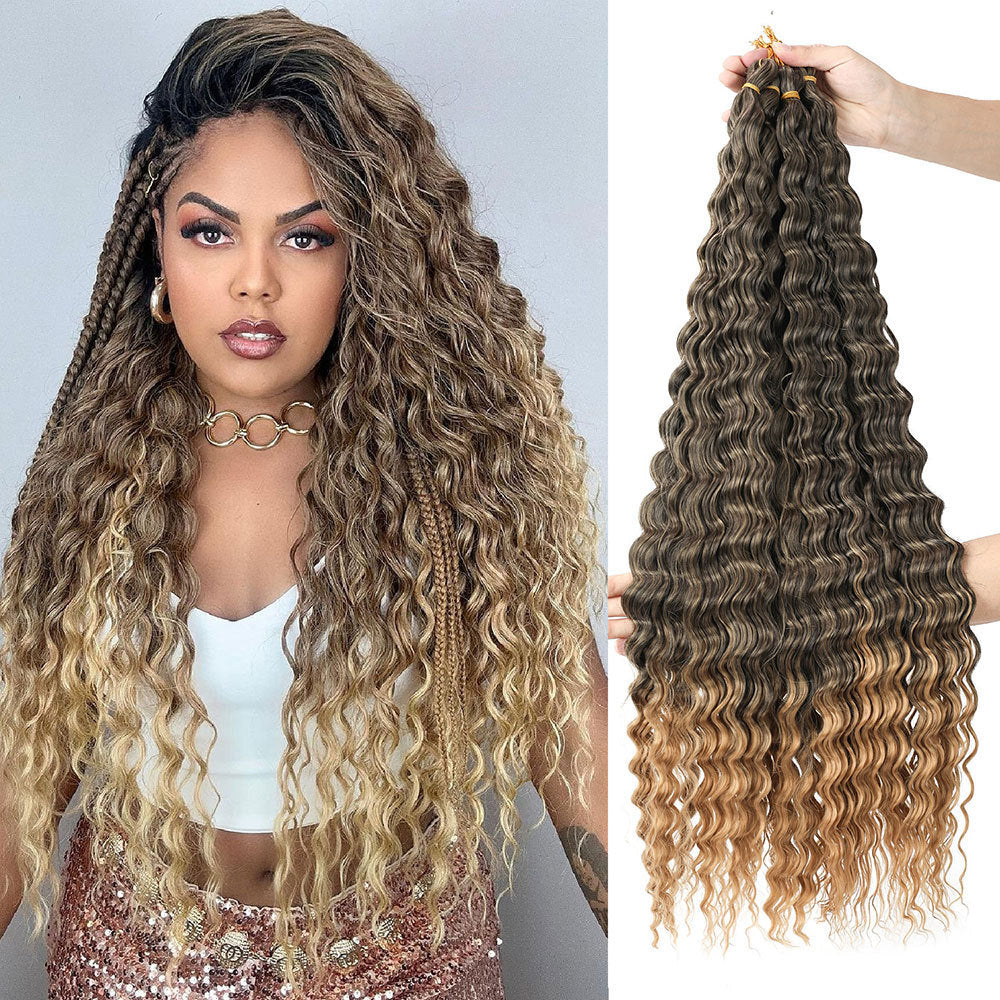European and American Cross-Border African Synthetic Hair Wig Crochet Hair Extensions Curly Hair Piece DeepWaterWaveHair Long Curly Hair - 图片 11