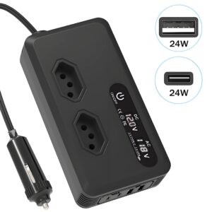 Brazilian standard socket car inverter200W Hot Sale12V Turn110V/220V Double USB Double Type-C