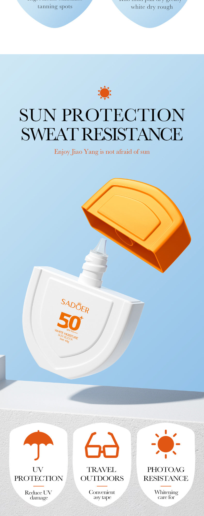Sunscreen40g SADOER Lightweight Moisturizing Primer SPF50+Hydrating Clear Cross-Border Wholesale - 图片 7
