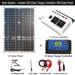 Solar Energy Kit System: 12V Inverter 30A Controller 18W Solar Panel Solar System