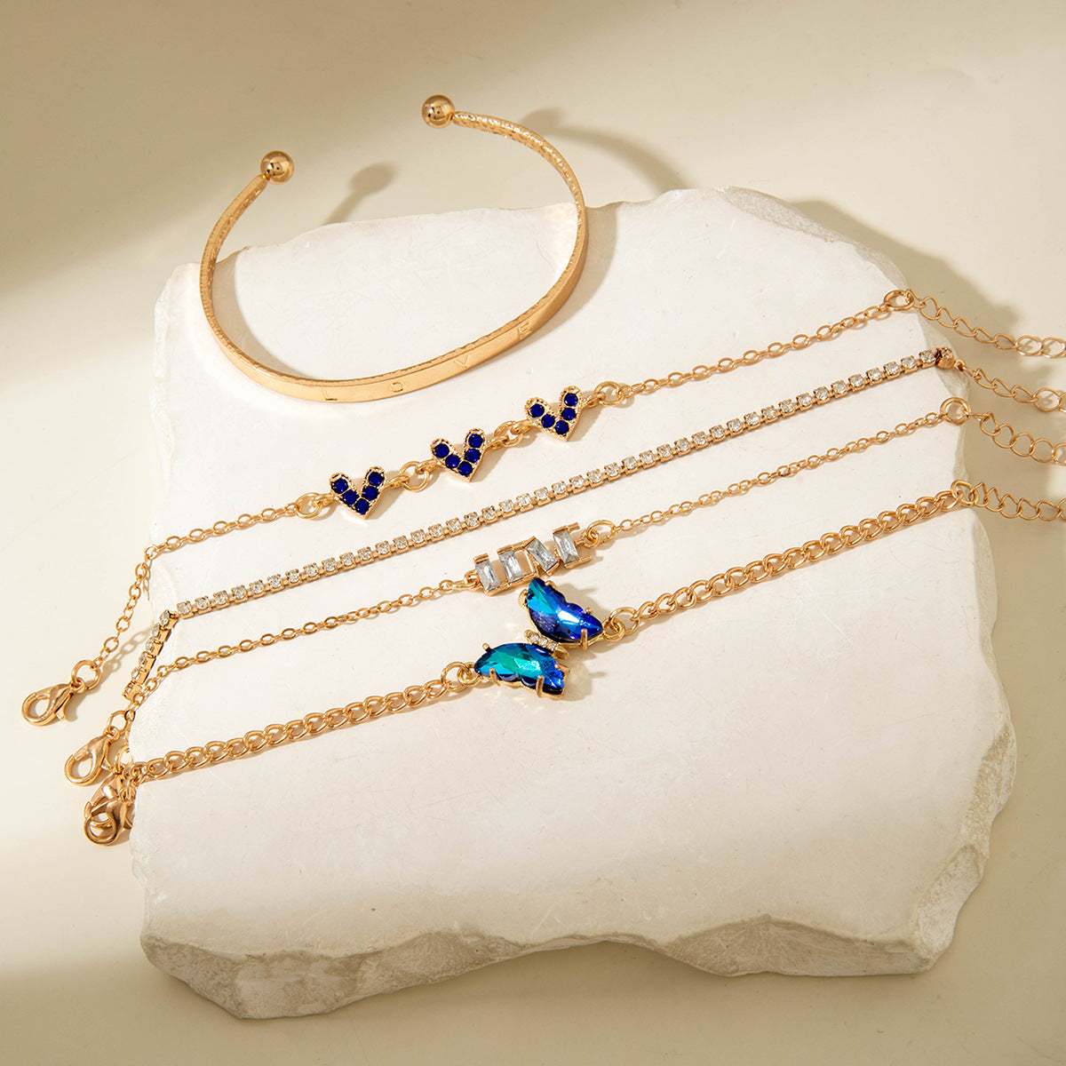 European and American Jewelry High-End Imitation Crystal Butterfly Bracelet Set Fashion Inlaid Diamond Heart Bracelet Wholesale - 图片 36