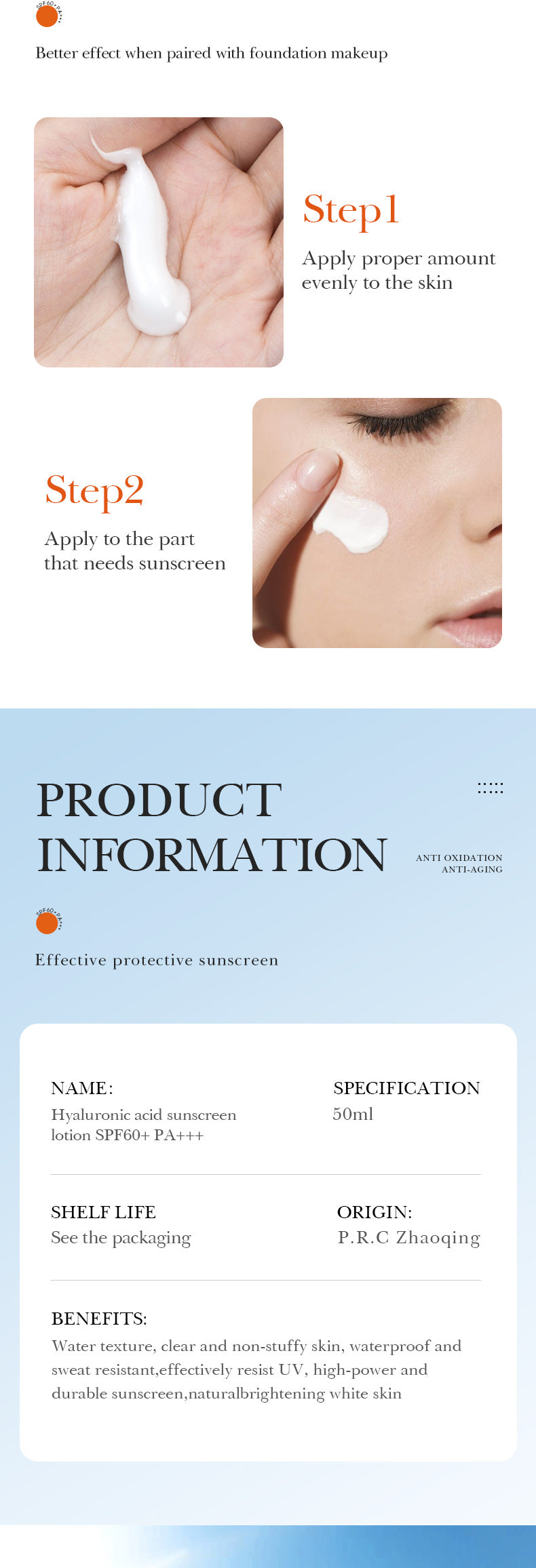 Hyaluronic Acid Sunscreen SADOER Uv Protection SPF60+Isolation Sunscreen Lotion Cross-Border Wholesale - 图片 14