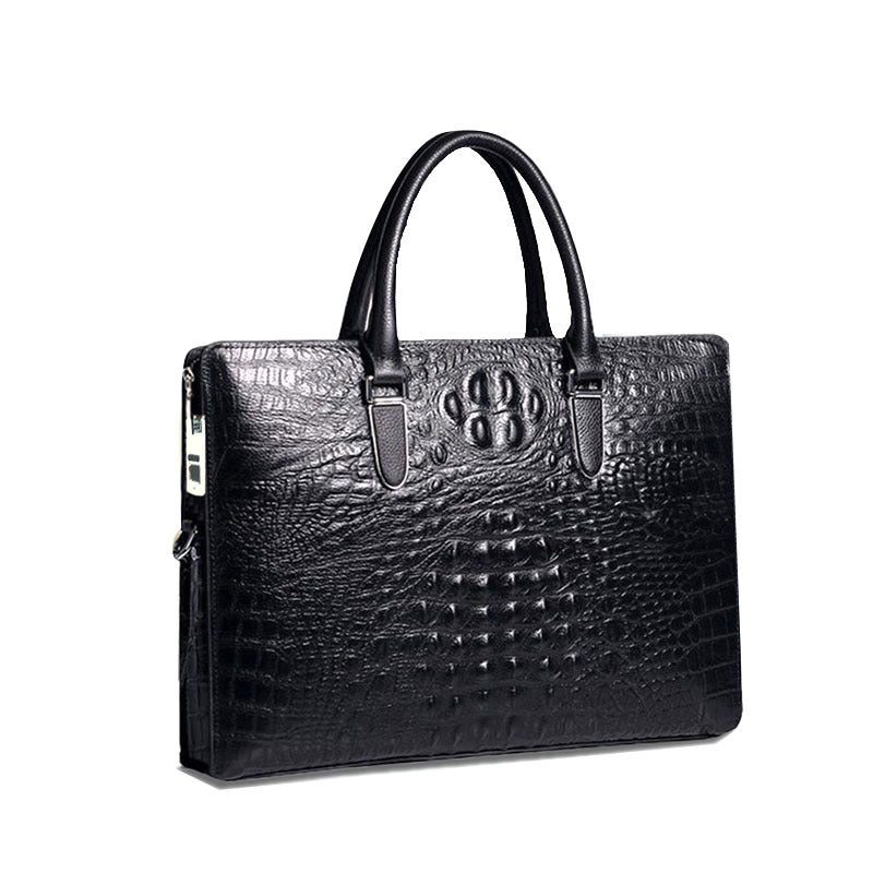 Fingerprint Unlock Bag Genuine Leather Business Commuting Large Capacity Men's Cowhide High-end Handheld Briefcase Anti-theft - 图片 3