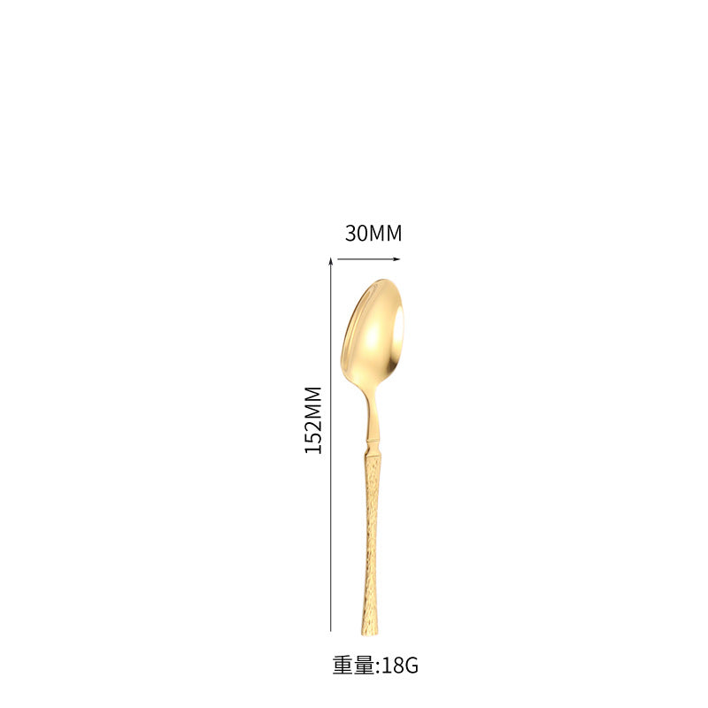 410Stainless Steel Cutlery Hotel Restaurant Hammered Knife Fork Spoon Set Western Small Waist Bark Pattern Steak Knife Fork - 图片 13