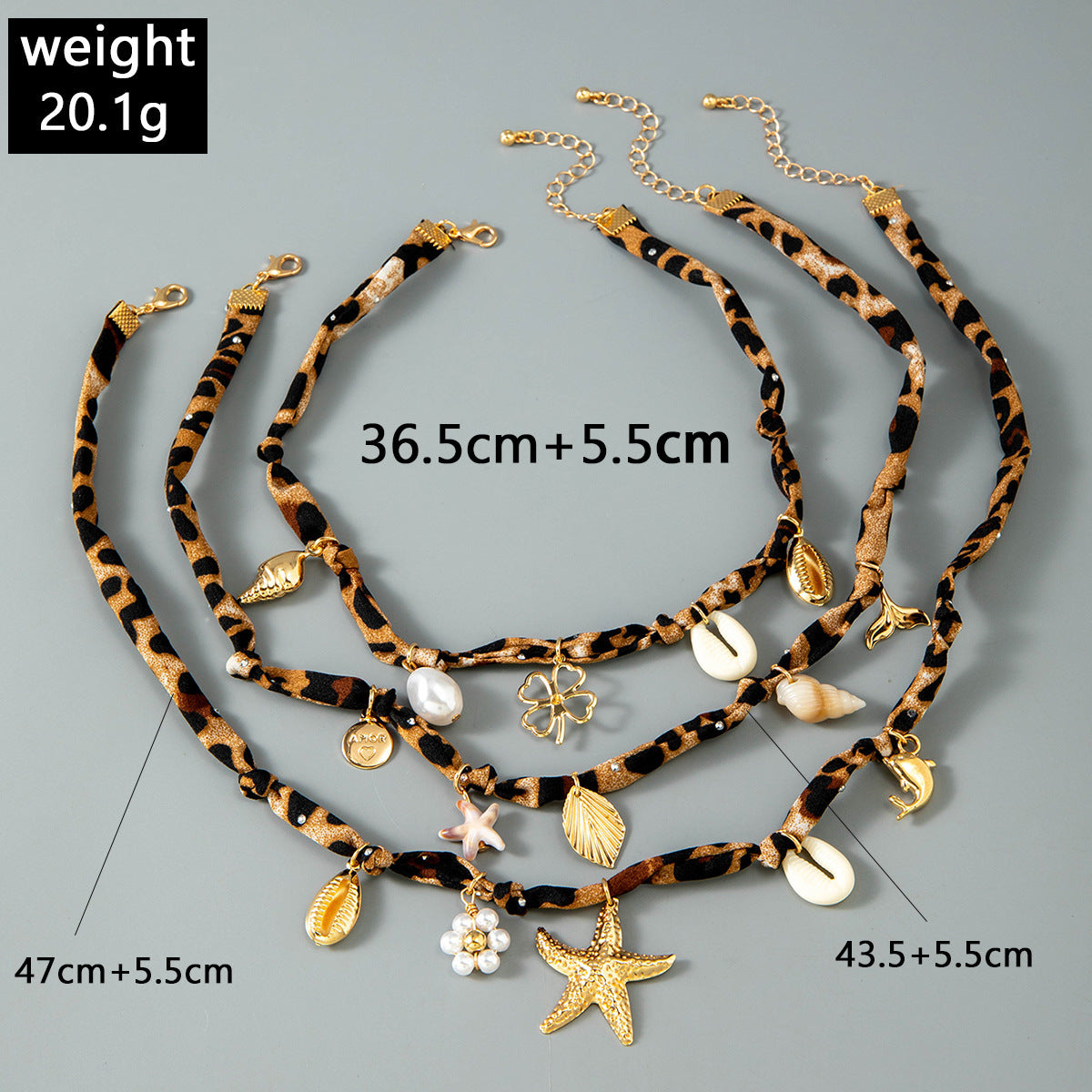 European and American Style Ocean-themed Cross Conch Starfish Pendant Leopard Print Exaggerated Necklace Collarbone Chain Jewelry - 图片 60