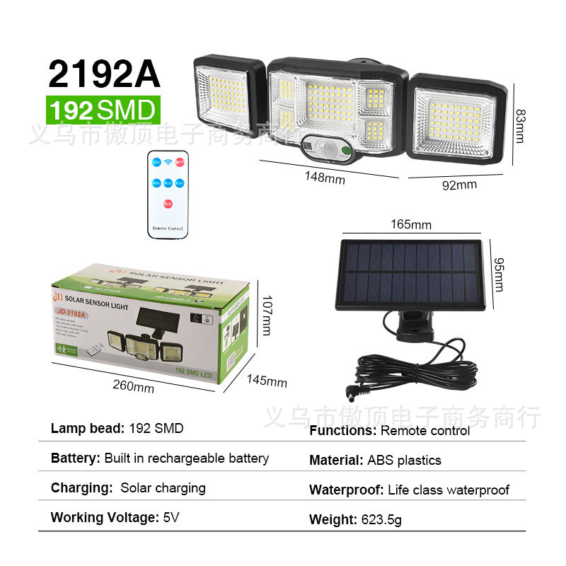 Outdoor Solar Street Light Waterproof Split Wall Light Garden Courtyard Light Human Body Sensor Light Rotatable Three-Head Light - 图片 6