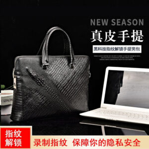Fengeluoer Fingerprint Lock Bag Genuine Leather Men's Business Briefcase High-end Crocodile Pattern Top Layer Cowhide Handbag