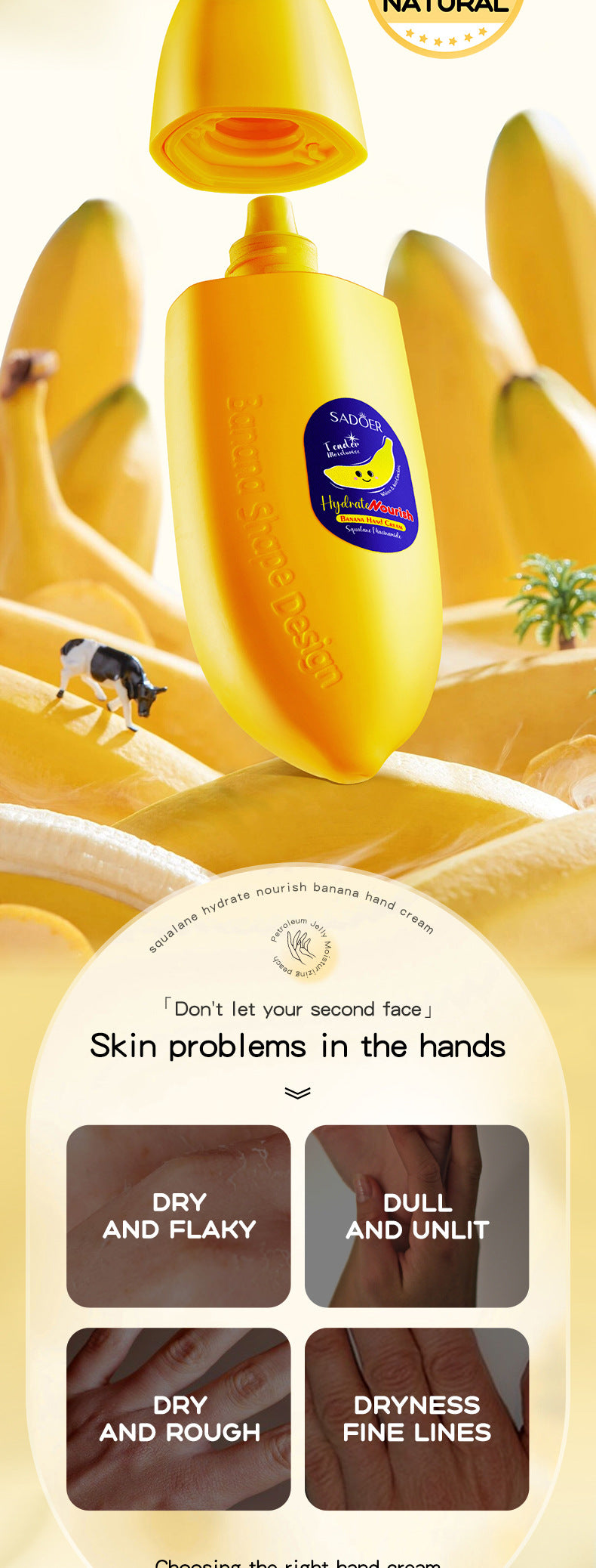 Banana Squalane Hydrating Hand Cream SADOER Autumn and winter nourishing hand cream cross-border foreign trade wholesale - 图片 7