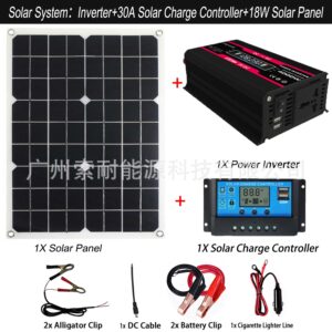 12V Solar Energy Kit System: Inverter 30A Controller 18W Solar Panel Solar System