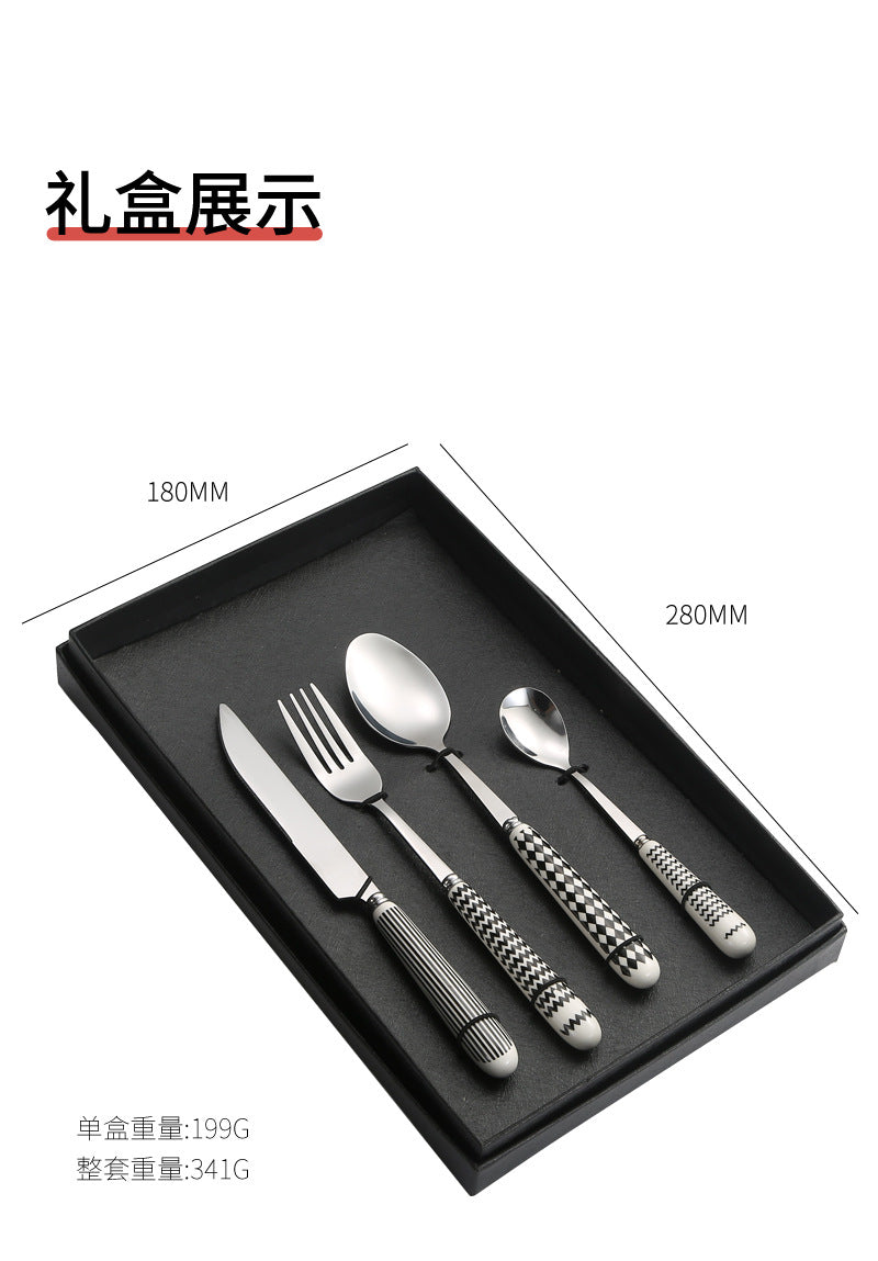 410Stainless Steel Cutlery Restaurant Creative Hepburn Style Ceramic Handle Knife Fork Spoon Tea Spoon Set Western Steak Knife Fork - 图片 17
