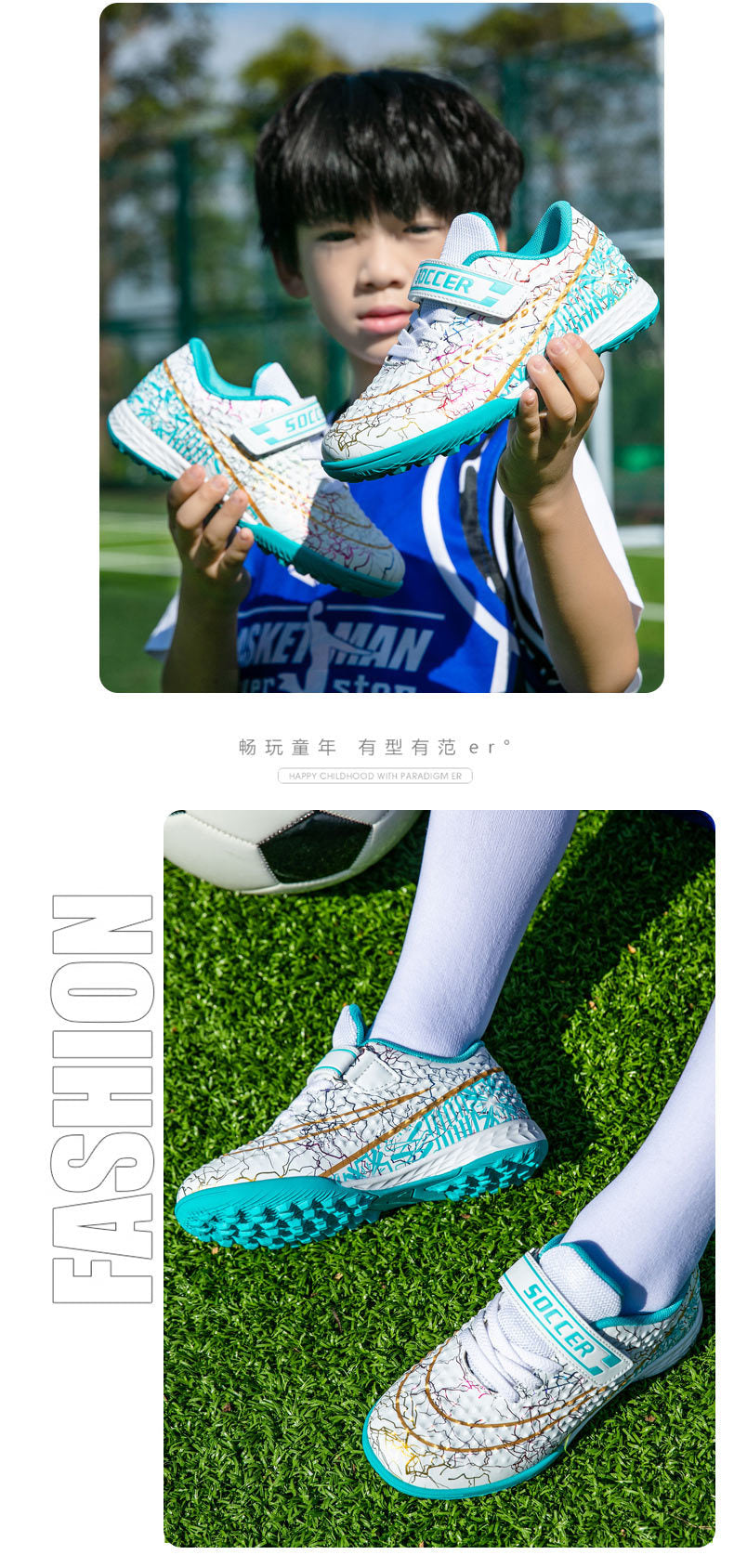 New Football Shoes for Men and Women, Children's Low-top Anti-collision Spike Magic Tape No-tie Grass Training Sports Shoes - 图片 19