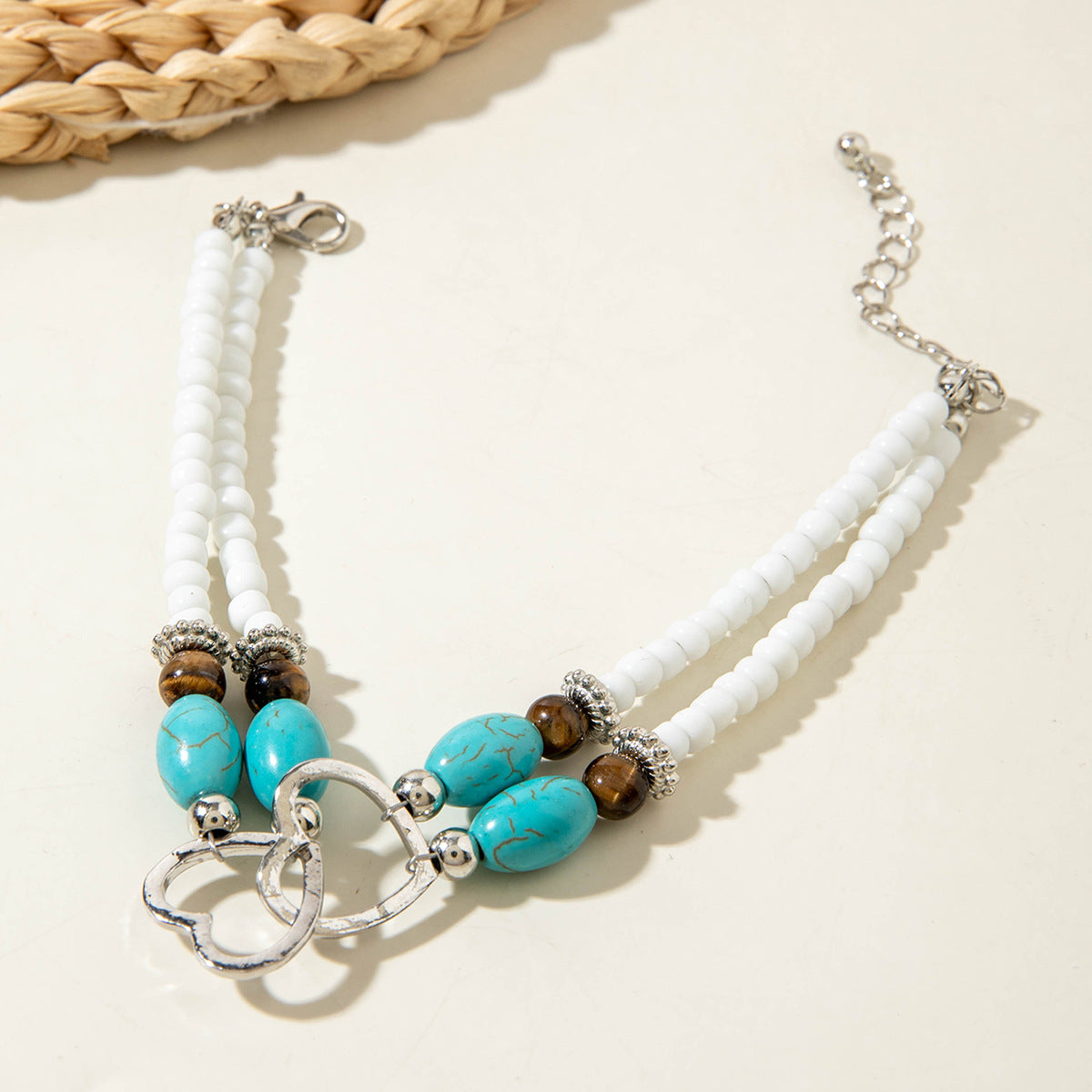 Wholesale Bohemian Vacation Style Rice Bead Turquoise Jewelry Set Metal Heart Jewelry - 图片 16