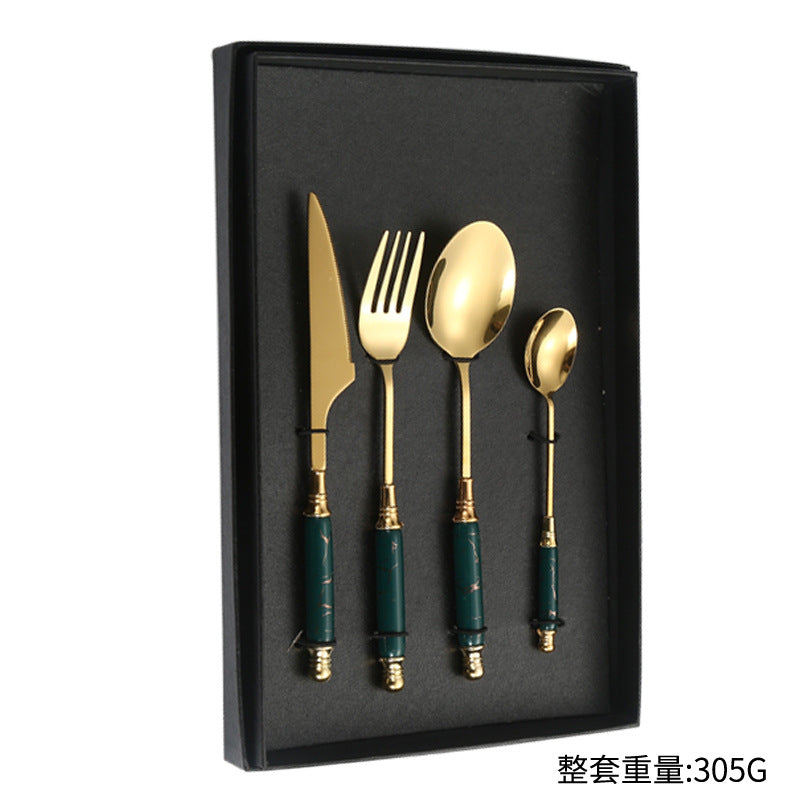 Stainless Steel Cutlery Restaurant Western Steak Knife Fork Imitation Marble Pattern Ceramic Handle Knife Fork Spoon Tea Spoon Tea Fork Set - 图片 18