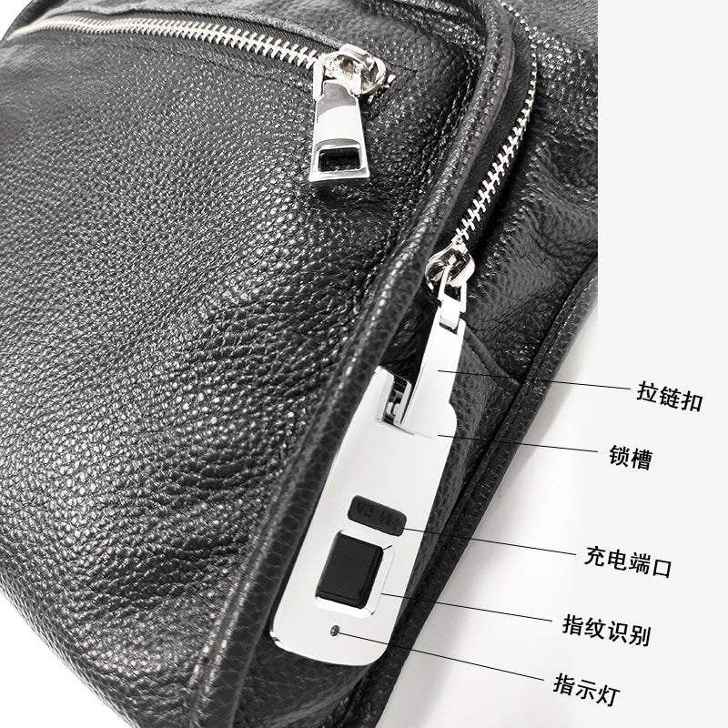 Fingerprint Lock Bag Genuine Leather New Business Commuting Backpack Fashion Small Crossbody Bag Men's Shoulder Bag Portable - 图片 6