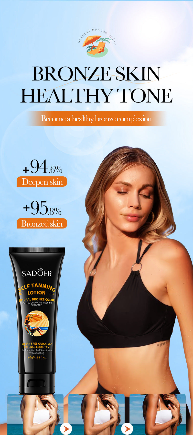 Tanning Moisturizer120gSADOER Moisturizing and Hydrating Wheat Color Sunbathing Essence Lotion for Foreign Trade Cross-Border - 图片 9