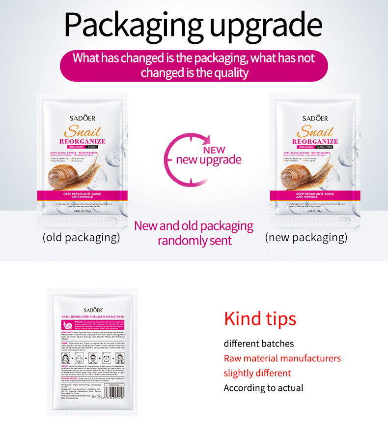 Snail Face Mask25g SADOER Collagen Hydrating Moisturizing Tablets Wholesale - 图片 6