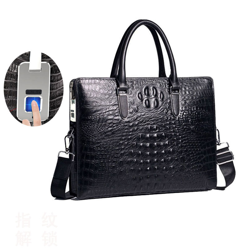 Fingerprint Unlock Bag Genuine Leather Business Commuting Large Capacity Men's Cowhide High-end Handheld Briefcase Anti-theft - 图片 4