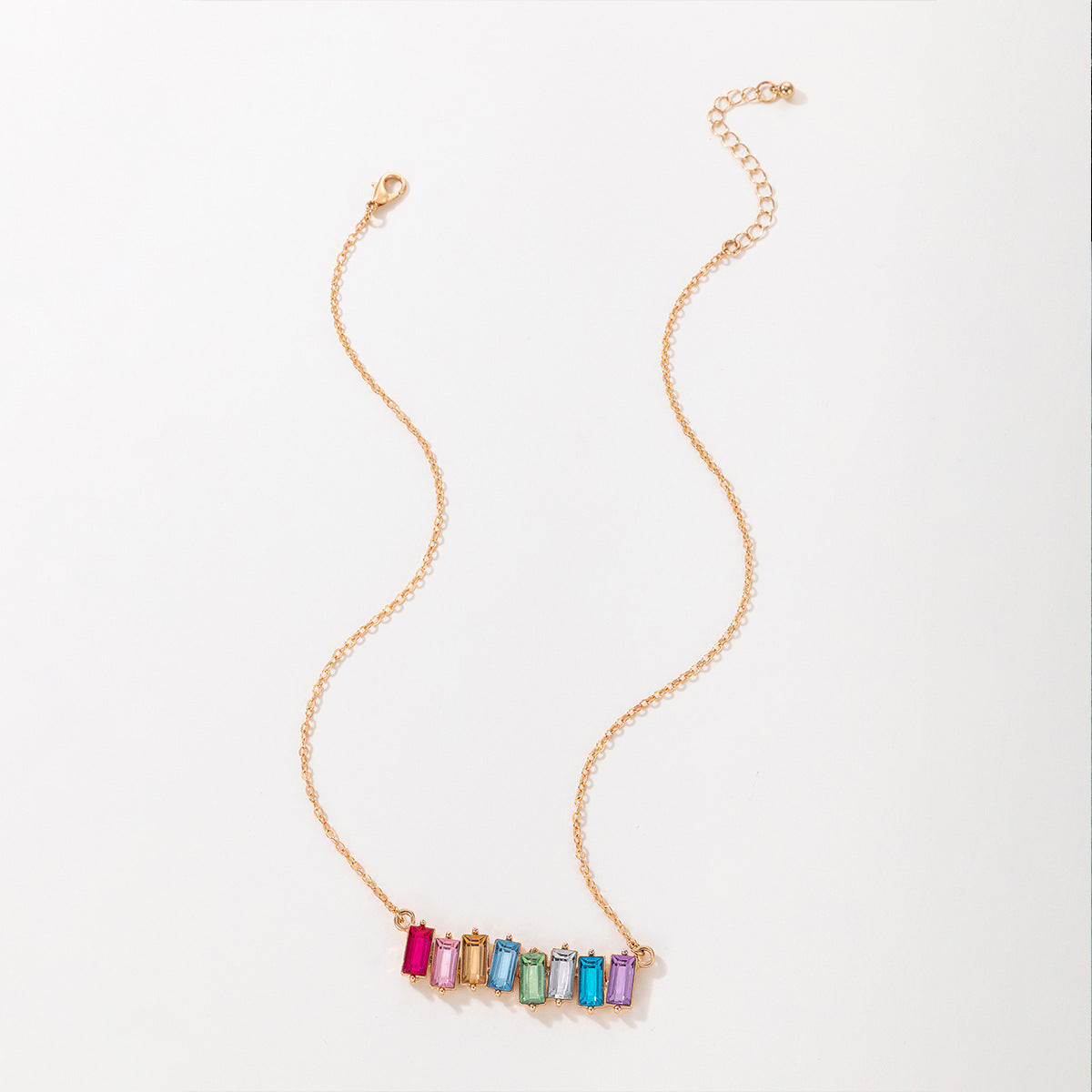 European and American Style Jewelry Colorful Square Inlaid Diamond Single Necklace Geometric Chain Imitation Gemstone Single Layer Collarbone Chain - 图片 10