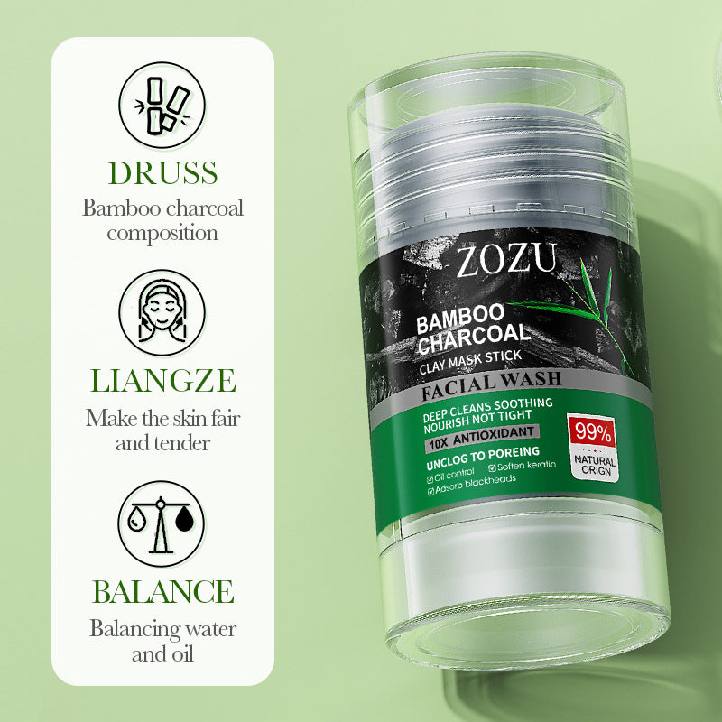 Bamboo Charcoal Solid Mask40g ZOZU Clean pores refreshing portable clay mask stick cross-border wholesale - 图片 3