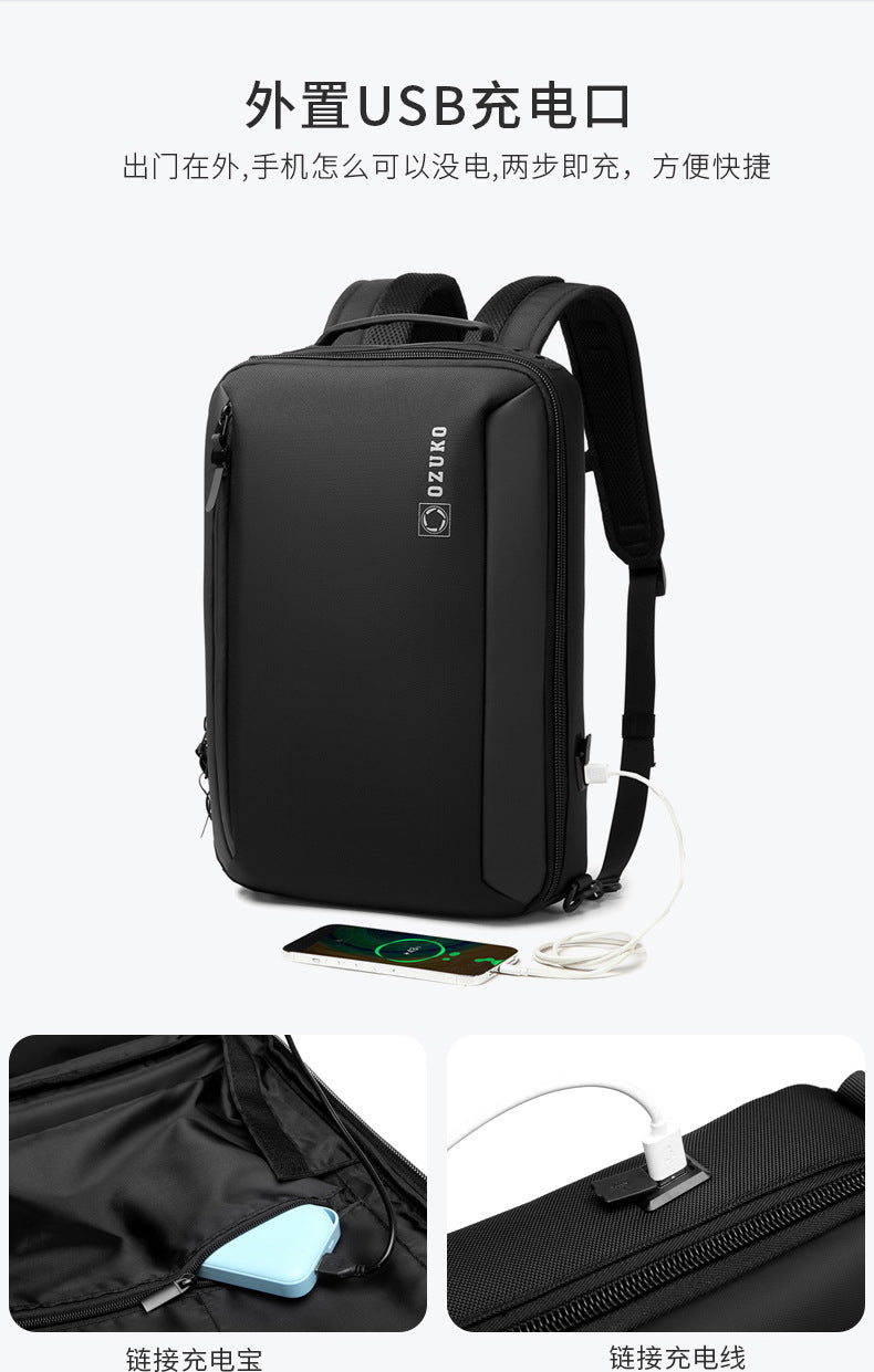 OZUKO Business Backpack Double Shoulder Laptop Bag for Men Lightweight Handheld College Student Commuting Waterproof Notebook Backpack - 图片 13
