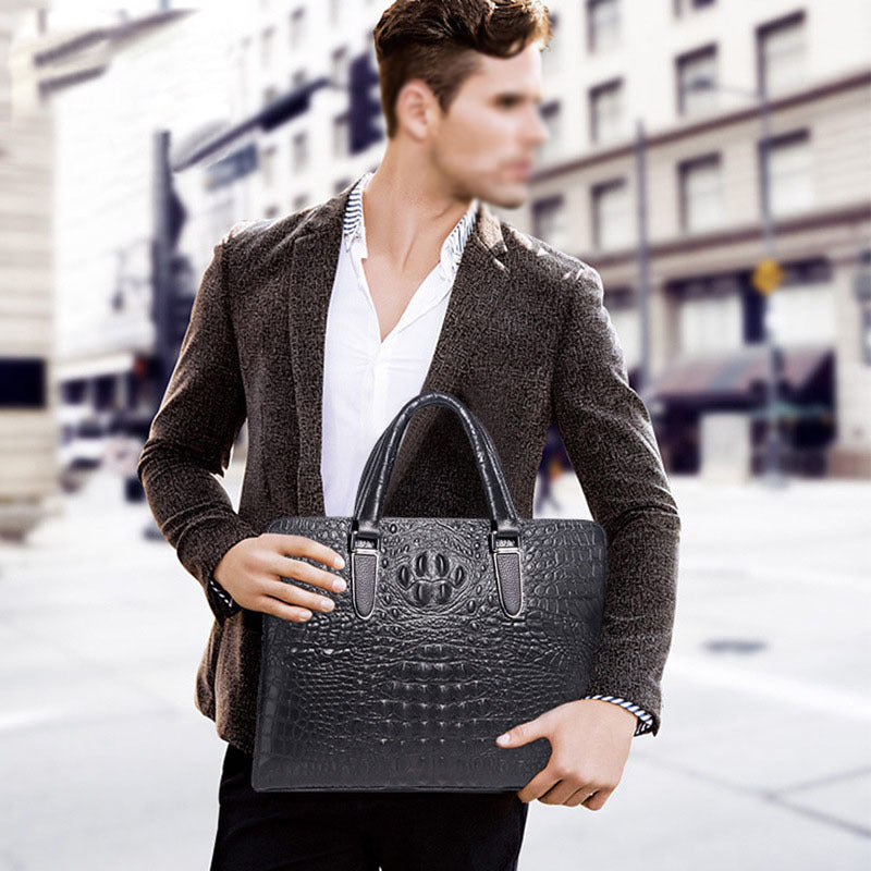 Fingerprint Unlock Bag Genuine Leather Business Commuting Large Capacity Men's Cowhide High-end Handheld Briefcase Anti-theft