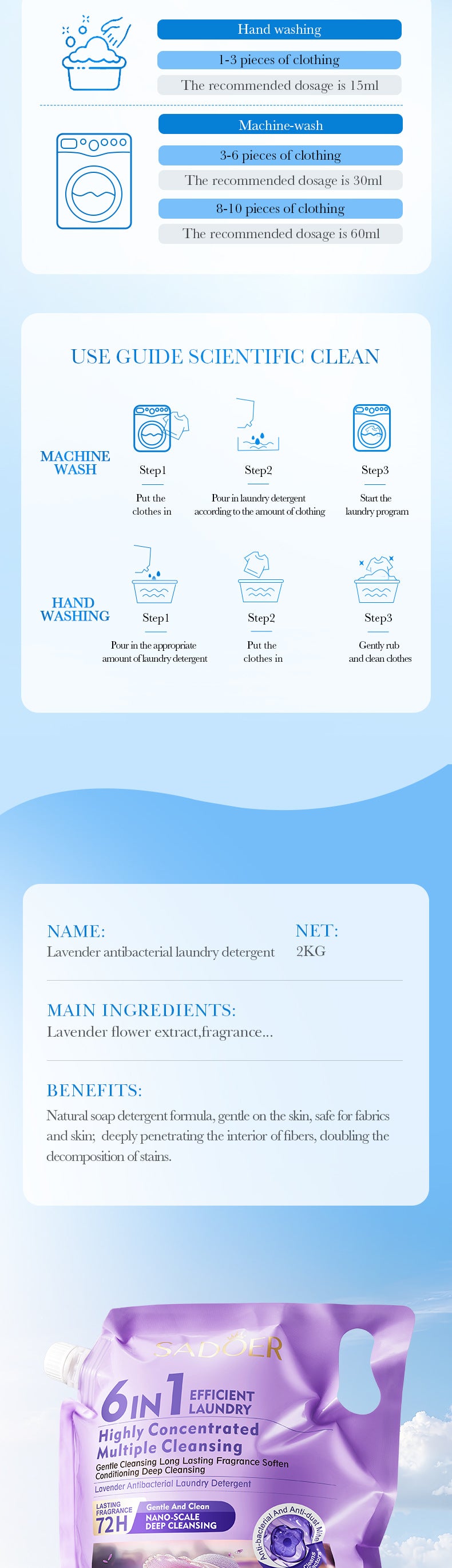 Cross-border Large Capacity Lavender Antibacterial Laundry Detergent2KG Clean Fragrance Export Manufacturer Wholesale - 图片 17